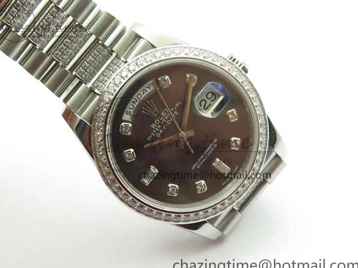 MiroTime 0309 SmoothTexture Day-Date 36mm 128239 SS Crystal BP Best Edition Black MOP Crystal Marker Dial on SS President Bracelet A 2681